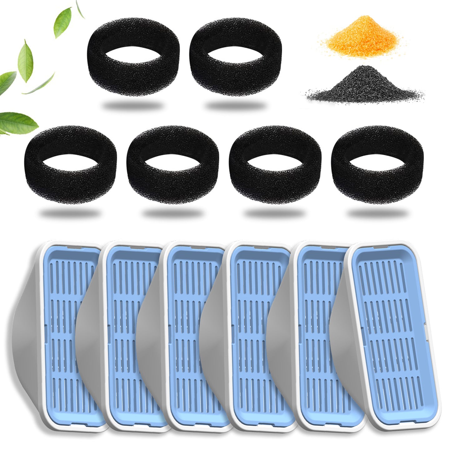 PEKTACO Cat Water Fountain Filters Replacement & Pre-Filter Sponges 6 Pack Filters & 6 Pre-Filter Sponges Foam Filters