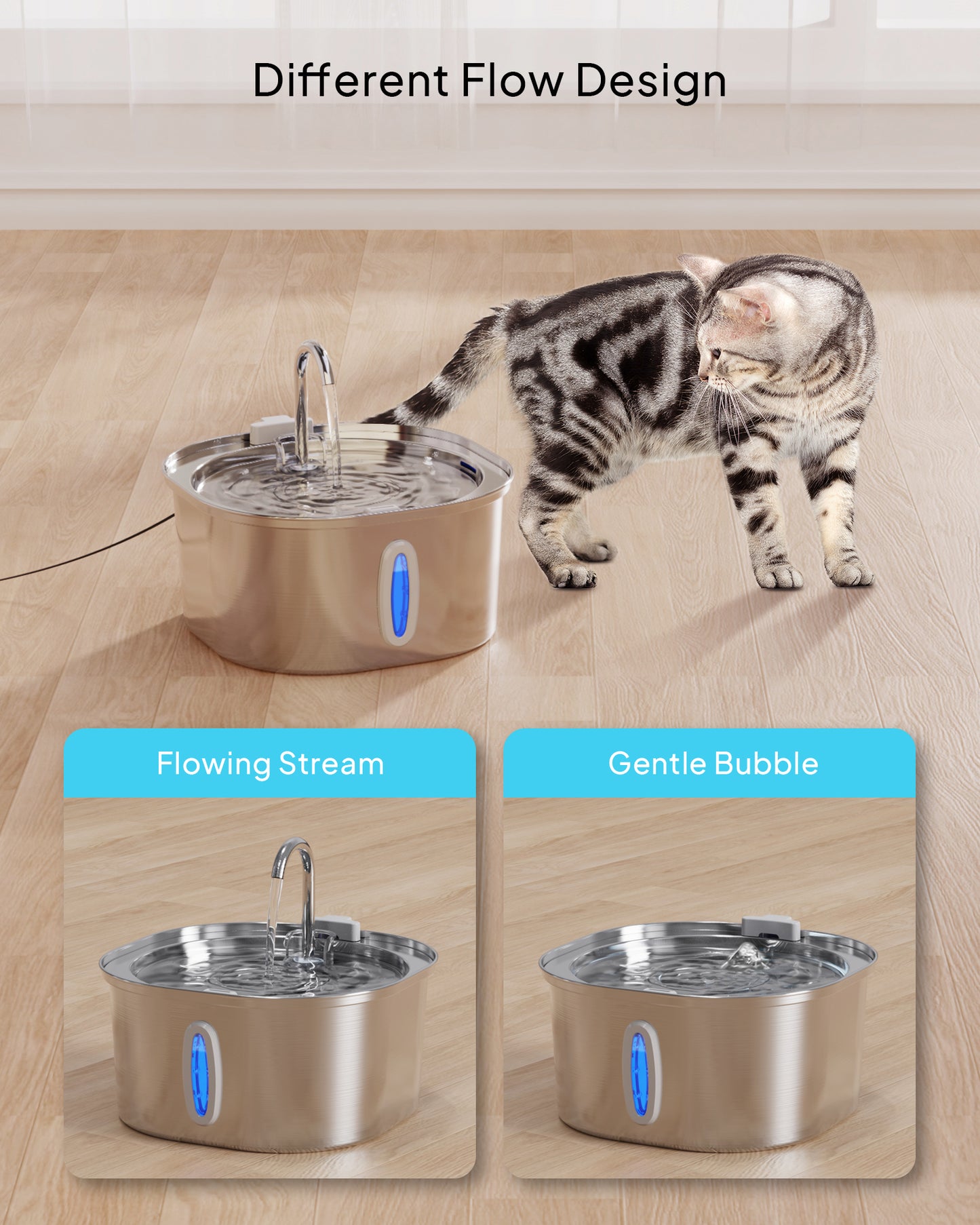 PEKTACO Cat Water Fountain - 3.2L/108oz Stainless Steel Pet Water Fountain Dog Water Dispenser Automatic Cat Fountain with Water Level Window for Cats Inside